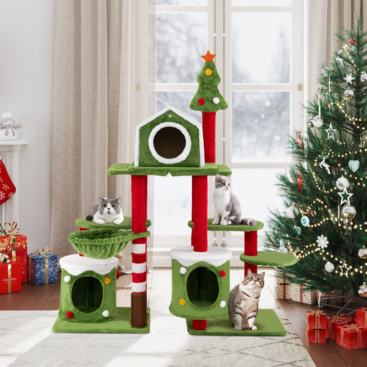 58 Inch Tall Cat Tree Tower Multi-level Pet Climbing and Jumping Tower Furniture with Condos, Multicolor Cat Trees Condos & Scratchers Multicolor at Gallery Canada