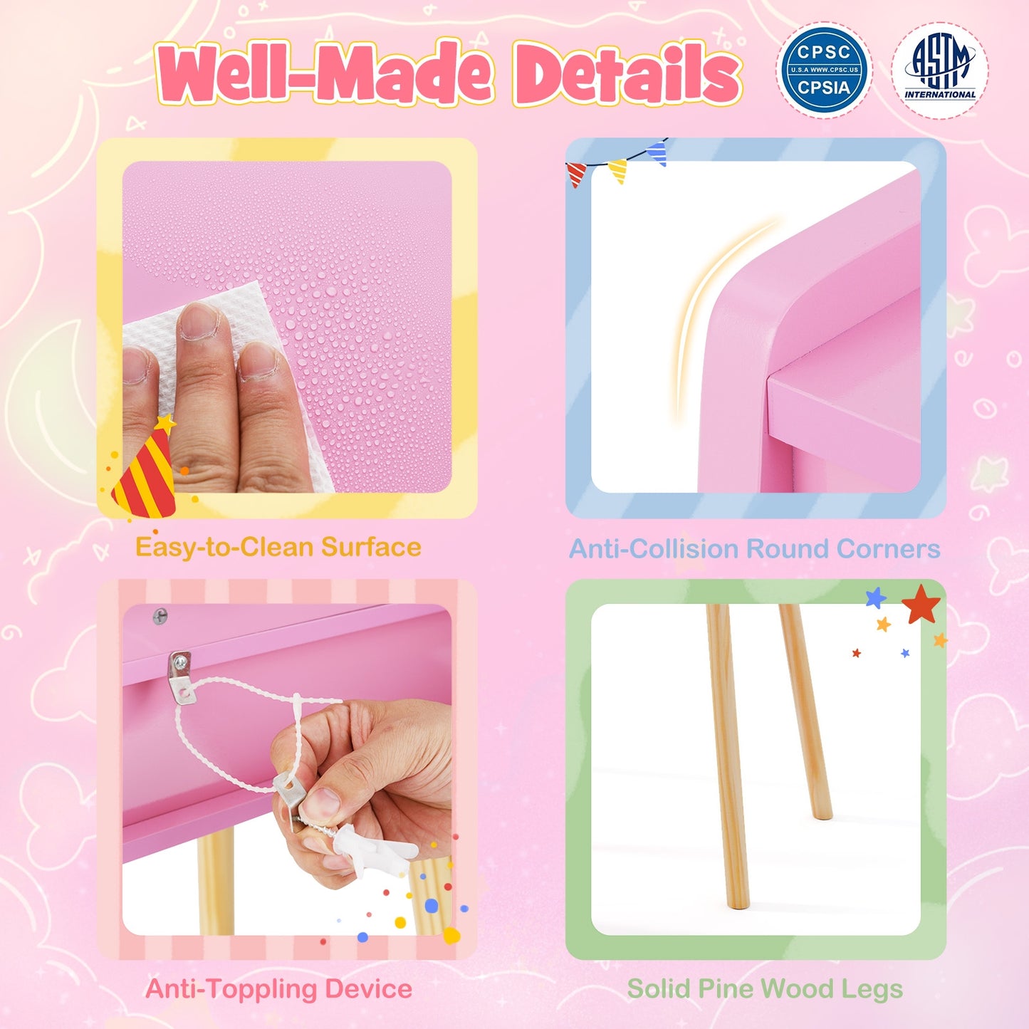 Kids Princess Makeup Desk And Chair Set With Mirror, Lights, Pink Kids Table & Chair Sets at Gallery Canada