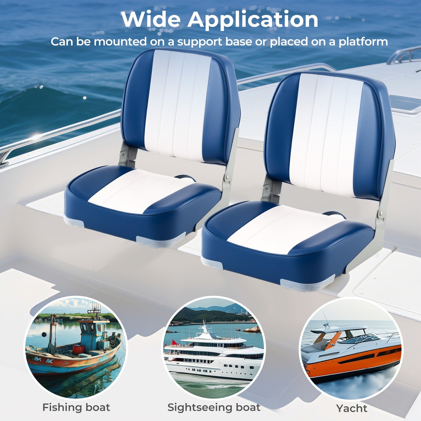 2-Pack Folding Low Back Boat Seats, Waterproof PVC Leather, Blue Surfing at Gallery Canada
