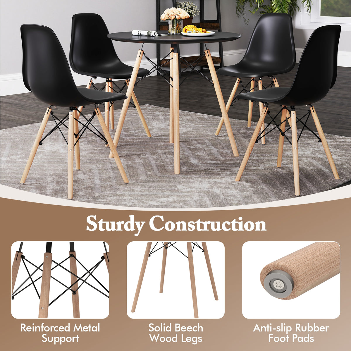 5 Piece Dining Table Set, Solid Wood Leg, Black Dining Room Sets at Gallery Canada
