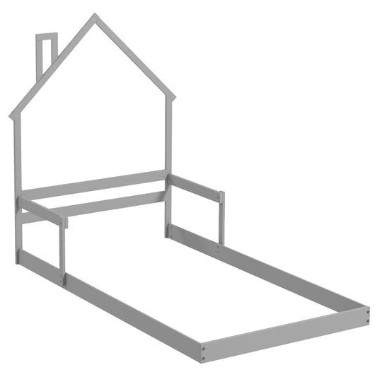 Twin Size Floor Bed, With Chimney, Headboard, Handrail, Gray Toddler Beds Gray at Gallery Canada
