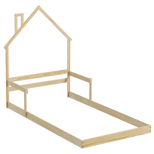 Twin Size Floor Bed, Chimney Headboard Handrail, Natural Toddler Beds Natural at Gallery Canada