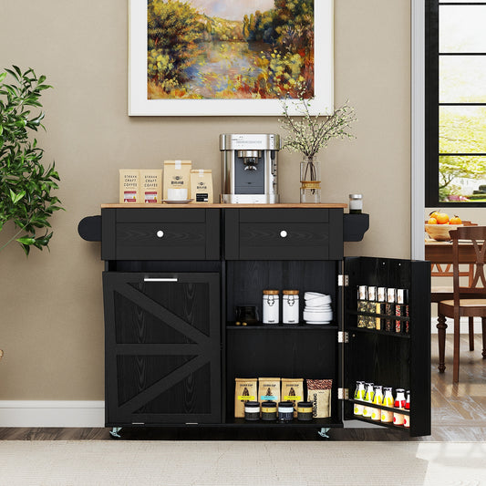 Rolling Kitchen Island With Trash Can Cabinet, Black Kitchen Islands & Carts Black at Gallery Canada
