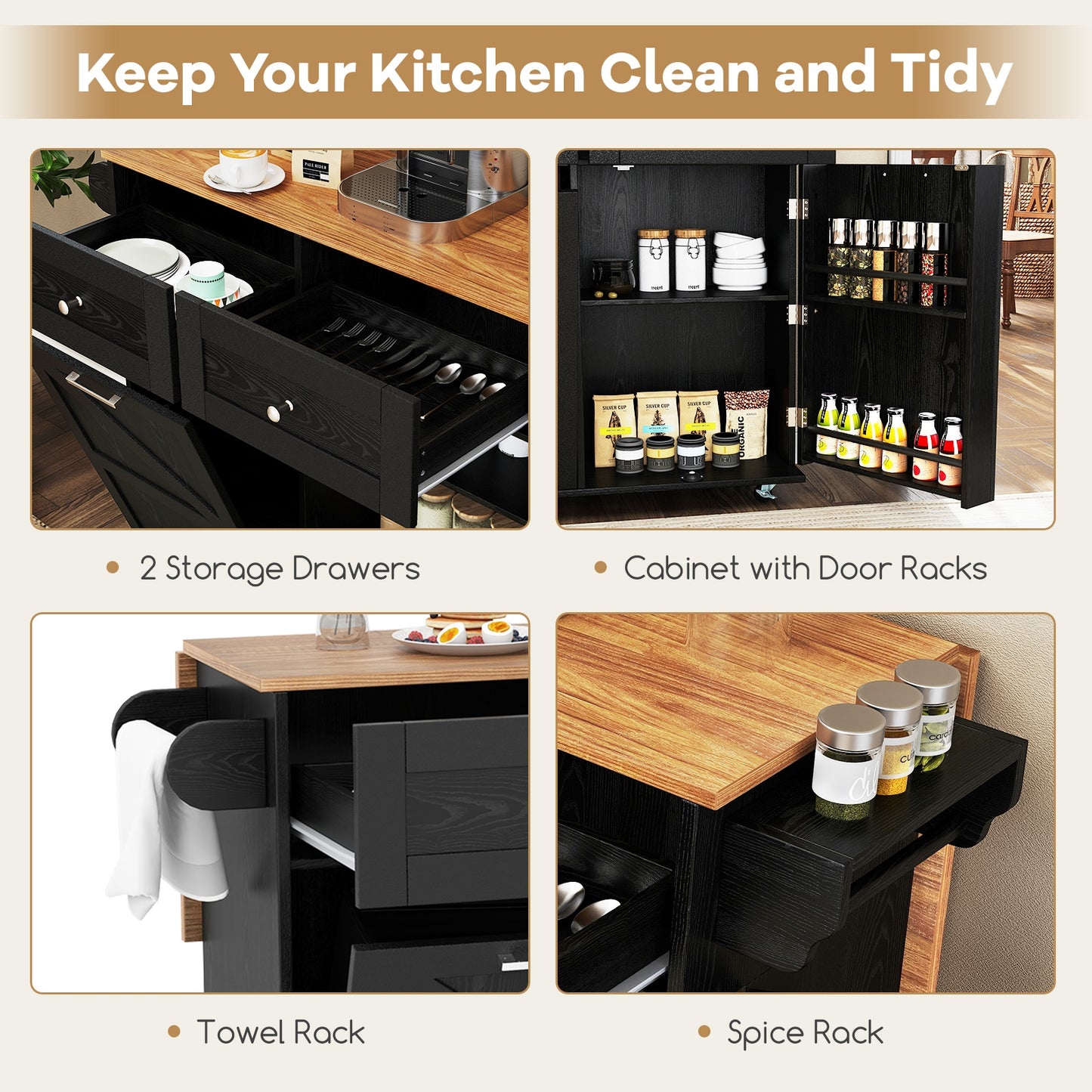Rolling Kitchen Island With Trash Can Cabinet, Black Kitchen Islands & Carts at Gallery Canada