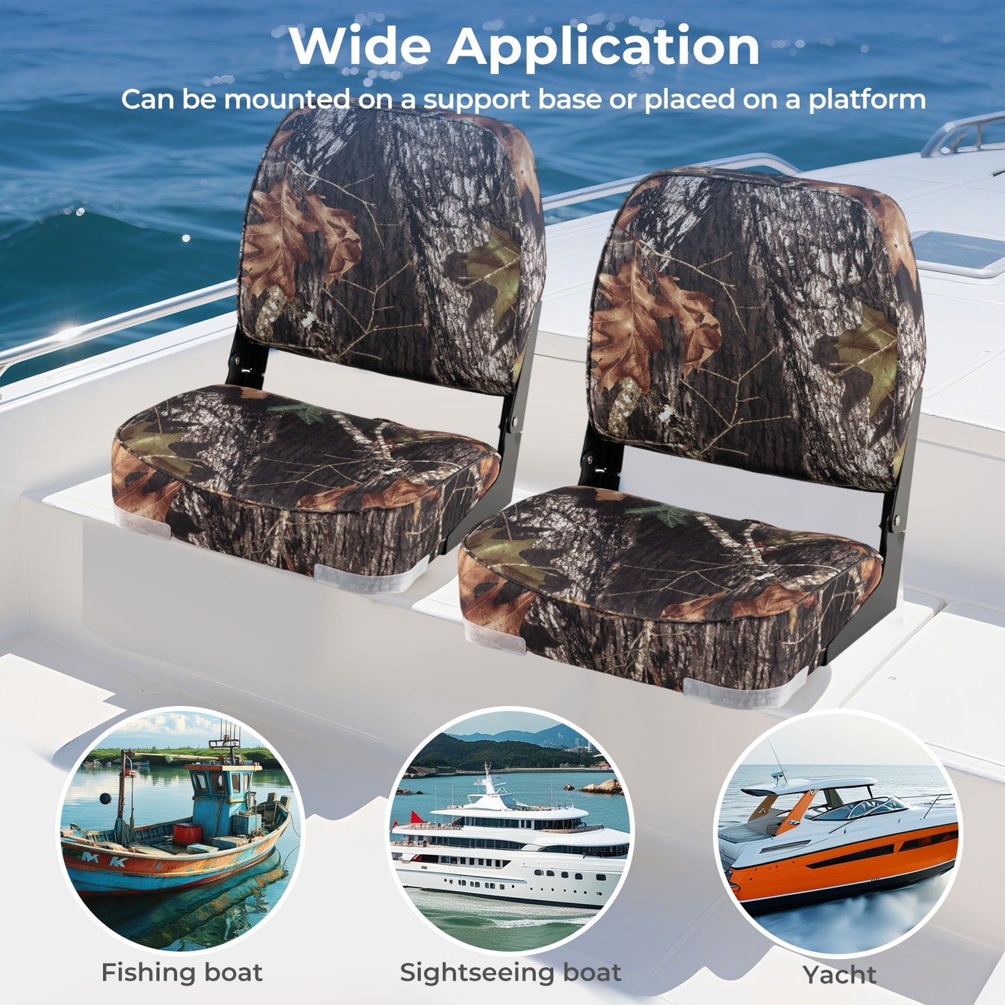 2-Pack Folding Low Back Boat Seats, Waterproof PVC Leather, Camouflage Surfing at Gallery Canada