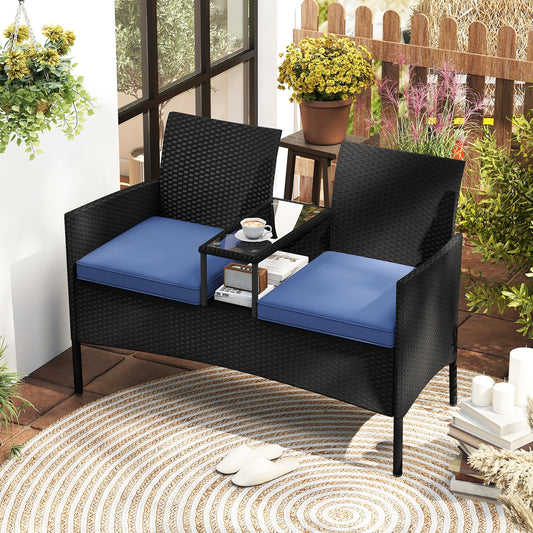 Patio Loveseat with Built-in Table for Backyard Porch, Navy Patio Conversation Sets Navy at Gallery Canada