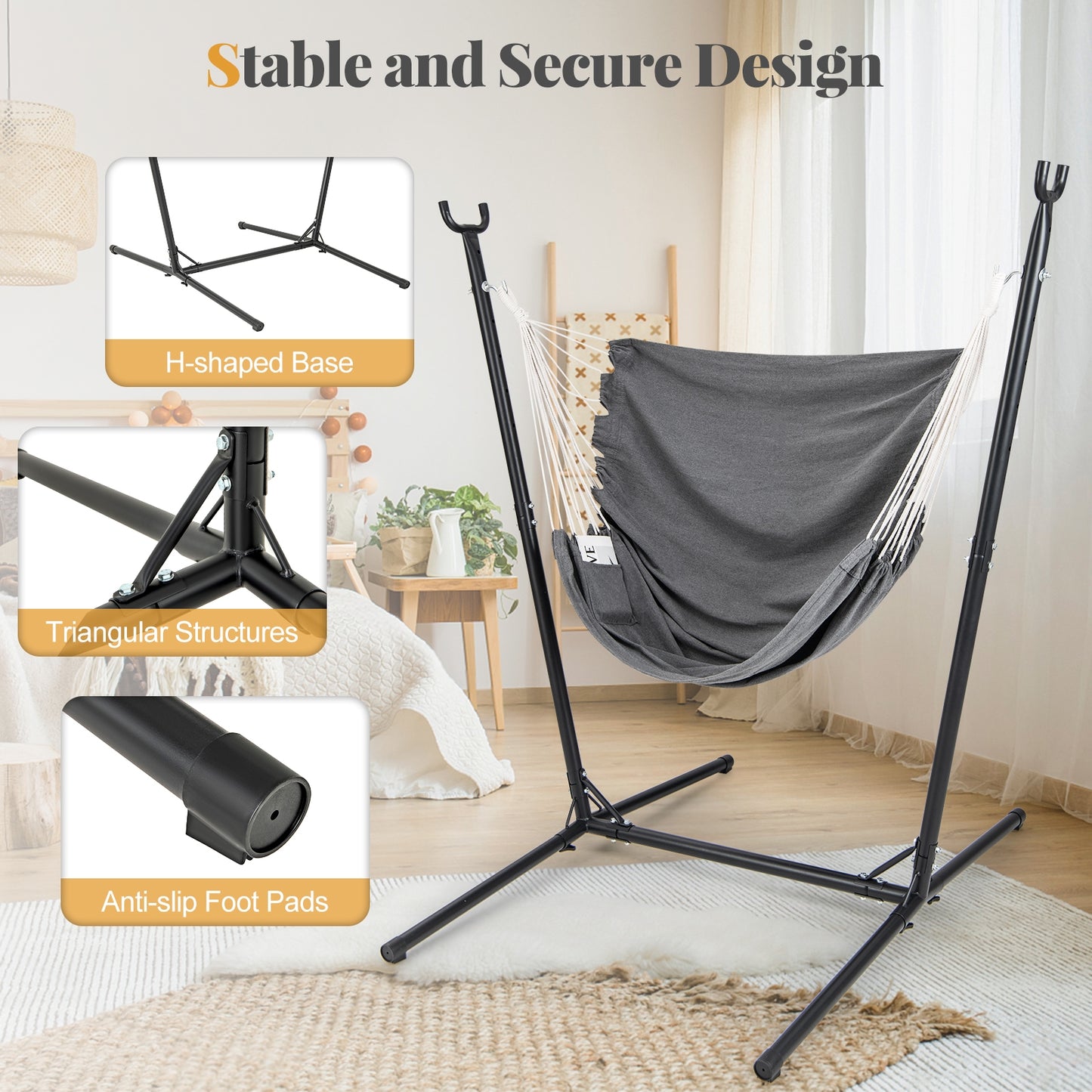 Hammock Chair With Stand, Adjustable Height, Gray Hammocks at Gallery Canada