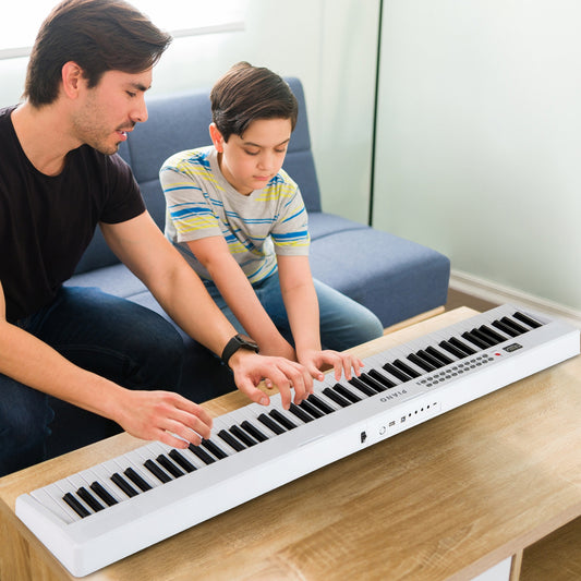 Foldable 88 Key Electric Keyboard Piano, Wireless MIDI, Dual Speakers, White Pianos & Keyboards White at Gallery Canada