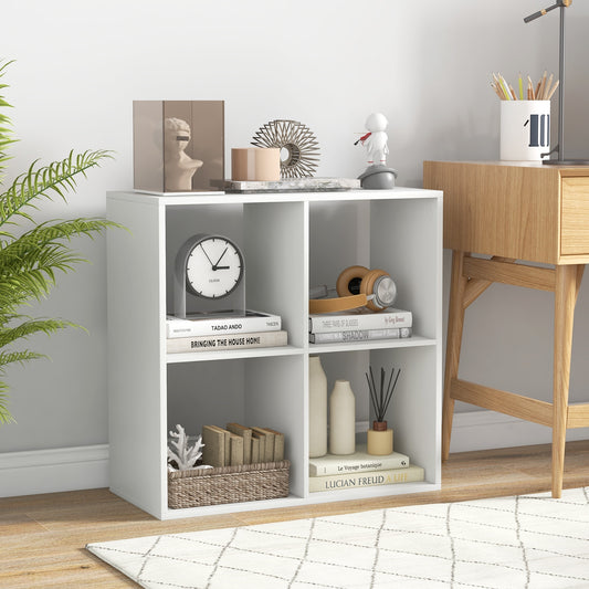 4 Cube Bookshelf With Back Guardrail, White