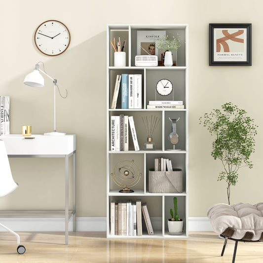 63 Inch 5-Tier Geometric 10-Cube Bookshelf, White