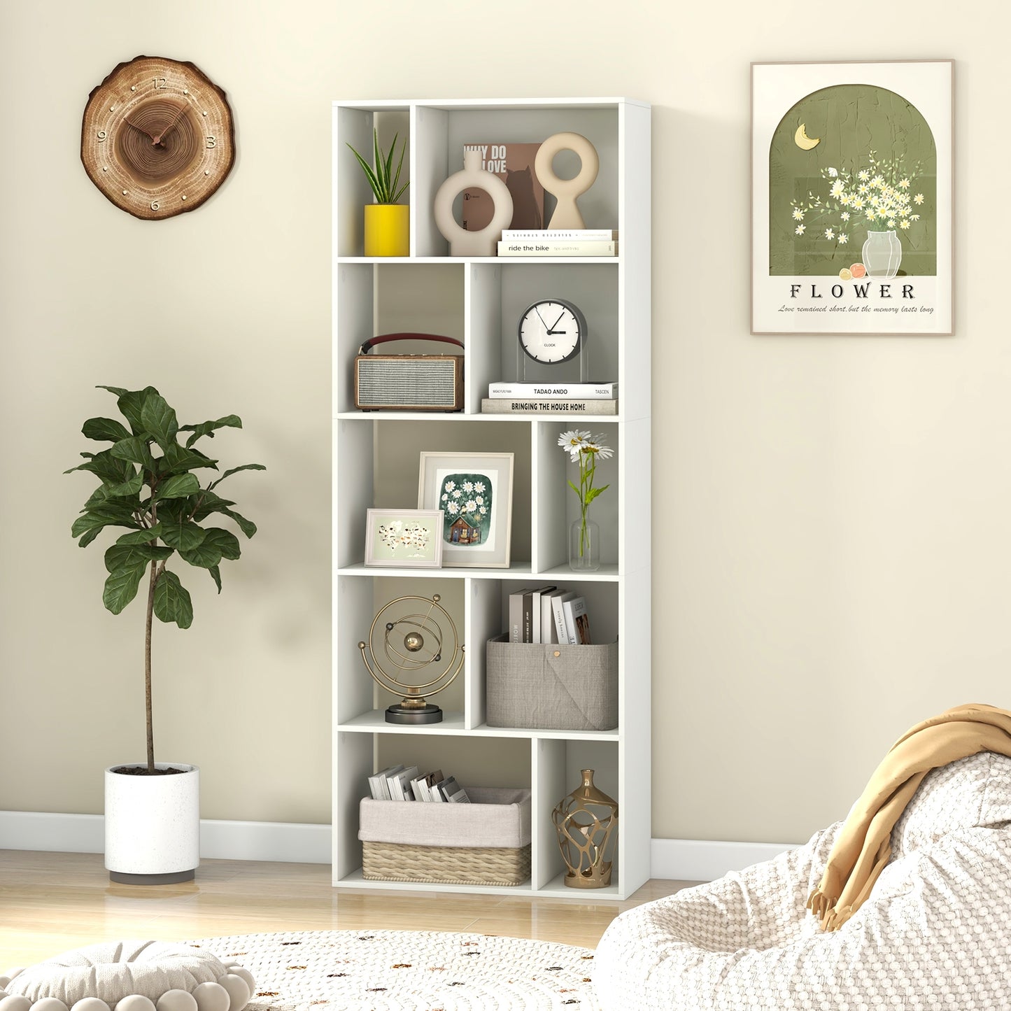 63 Inch 5-Tier Geometric 10-Cube Bookshelf Tall Bookcase, White Bookcases at Gallery Canada