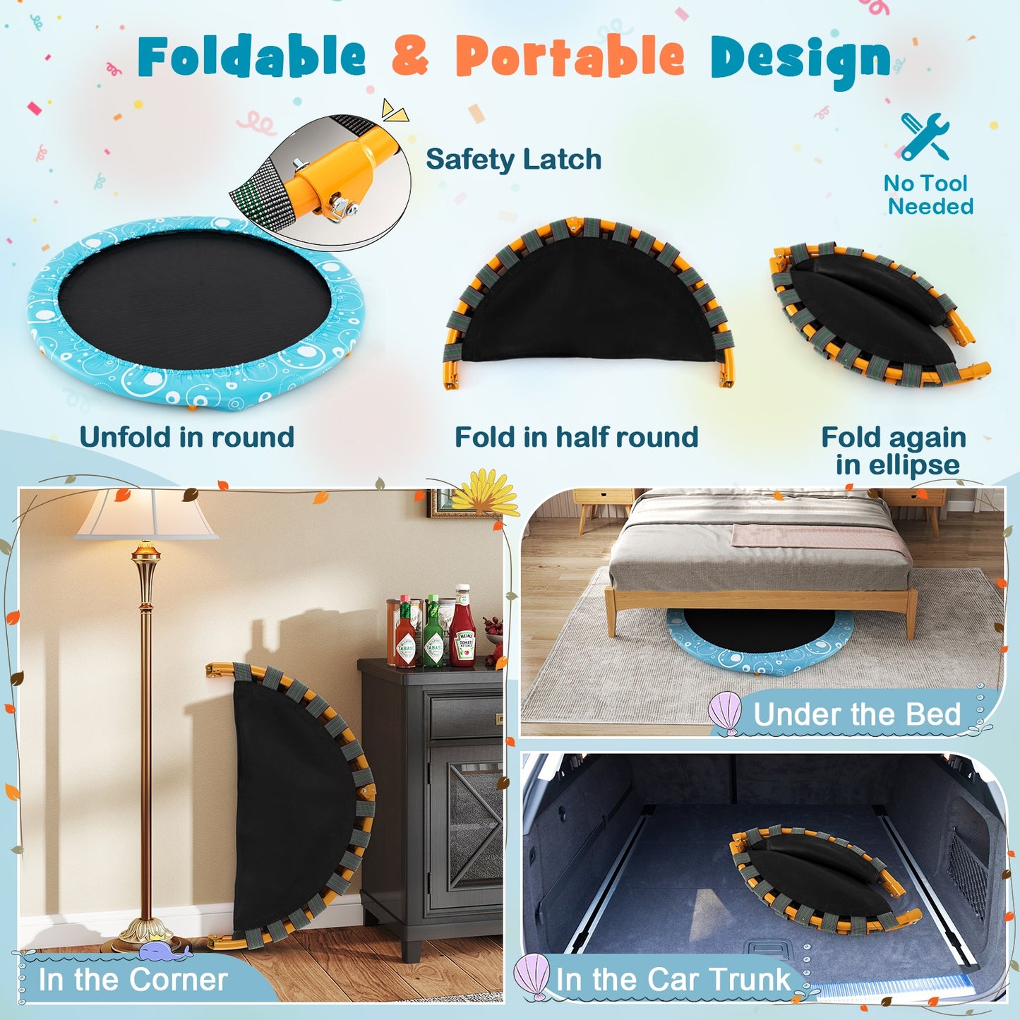 36 Inch Kids Trampoline, Mini Rebounder With Handrail, Orange Trampolines at Gallery Canada