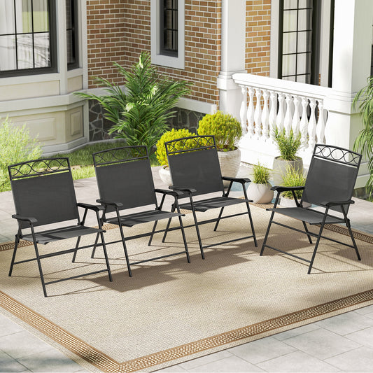 Set Of 4 Patio Folding Dining Chairs With Armrests, Gray Patio Dining Chairs Gray at Gallery Canada