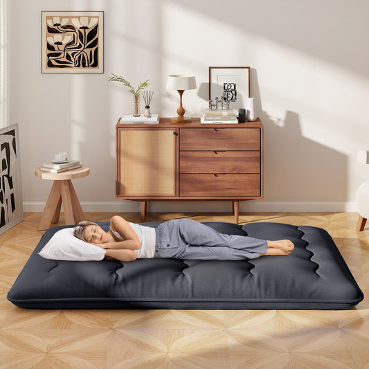 Full Size Futon Mattress, Washable Cover, Foldable Mat, Black Mattresses Black at Gallery Canada
