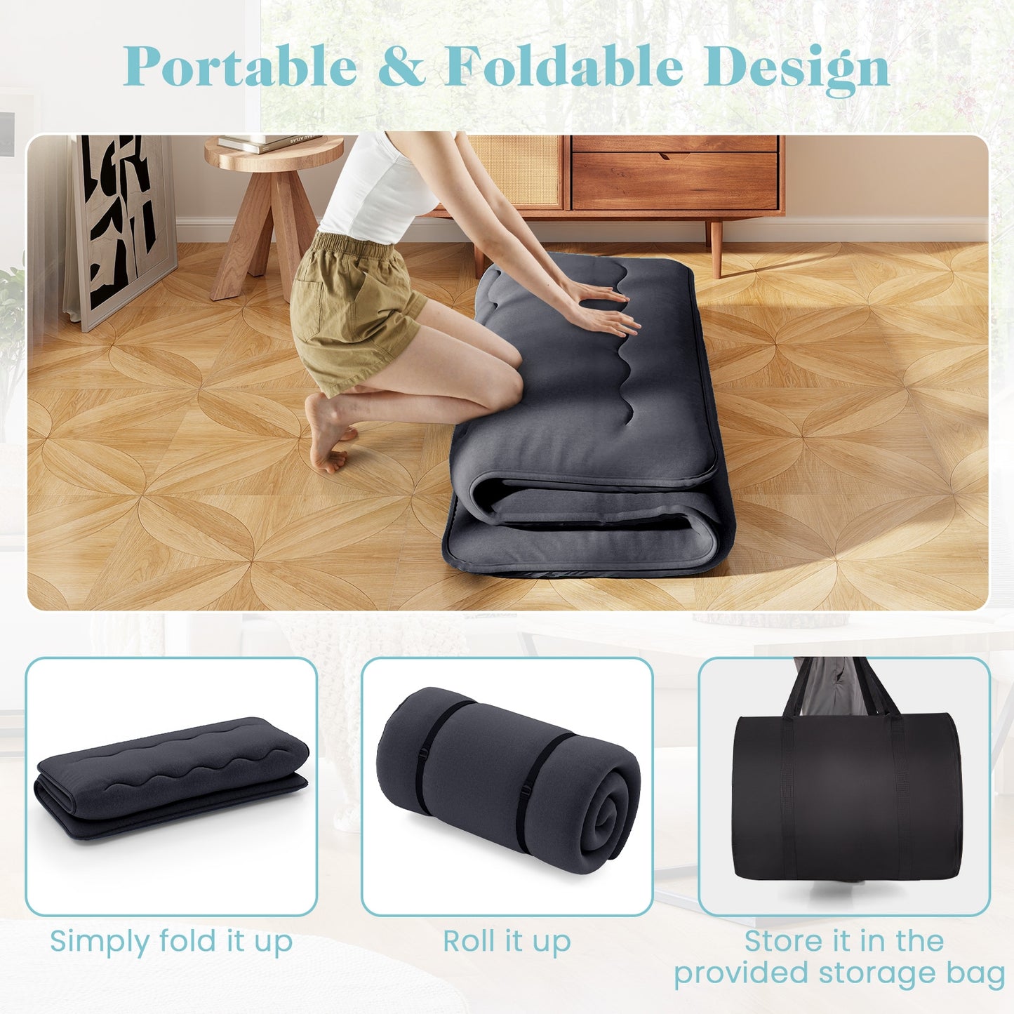 Full Size Futon Mattress, Washable Cover, Foldable Mat, Black Mattresses at Gallery Canada