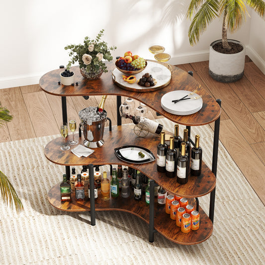 3-Tier Liquor Bar Table With Stemware Racks, Storage Shelves, Rustic Brown Bar Tables Rustic Brown at Gallery Canada