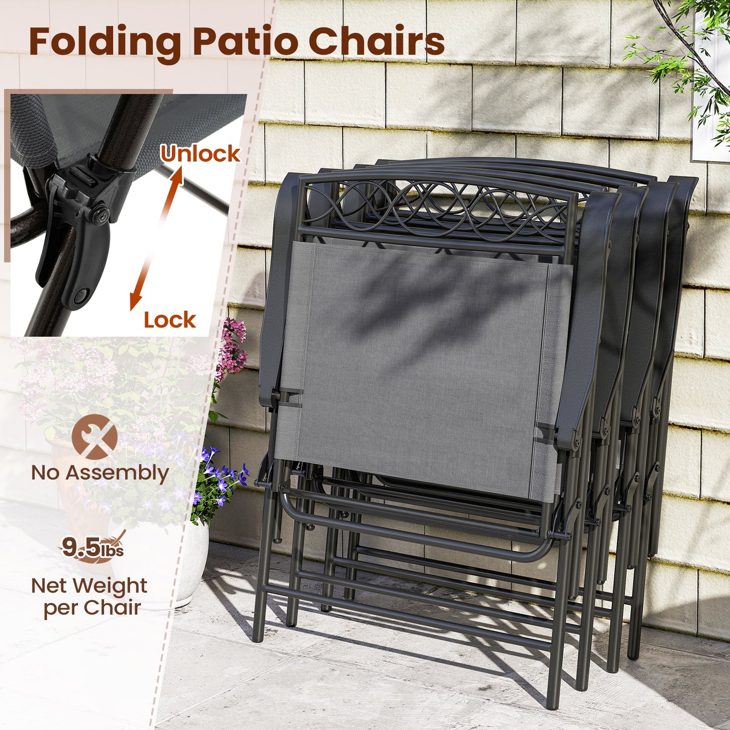 Set Of 4 Patio Folding Dining Chairs With Armrests, Gray Patio Dining Chairs at Gallery Canada