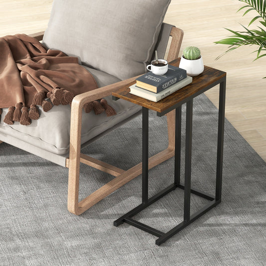 C-Shaped Side Table, Heavy-Duty Metal Frame, Rustic Brown End & Side Tables Rustic Brown at Gallery Canada