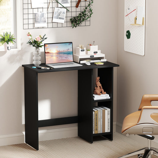 Small Computer Desk With Storage, Adjustable Shelf, Black Writing Desks Black at Gallery Canada