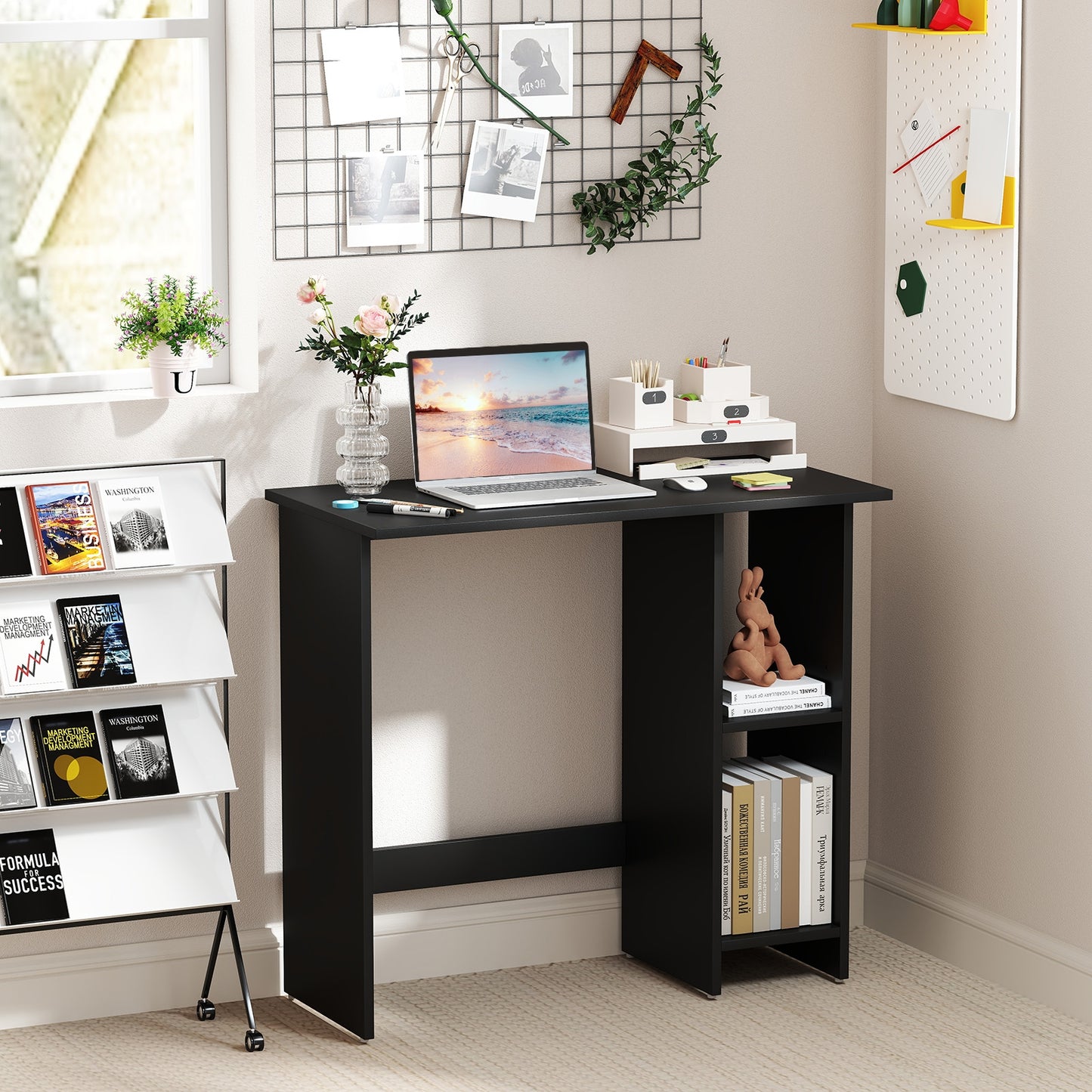 Small Computer Desk With Storage, Adjustable Shelf, Black Writing Desks at Gallery Canada