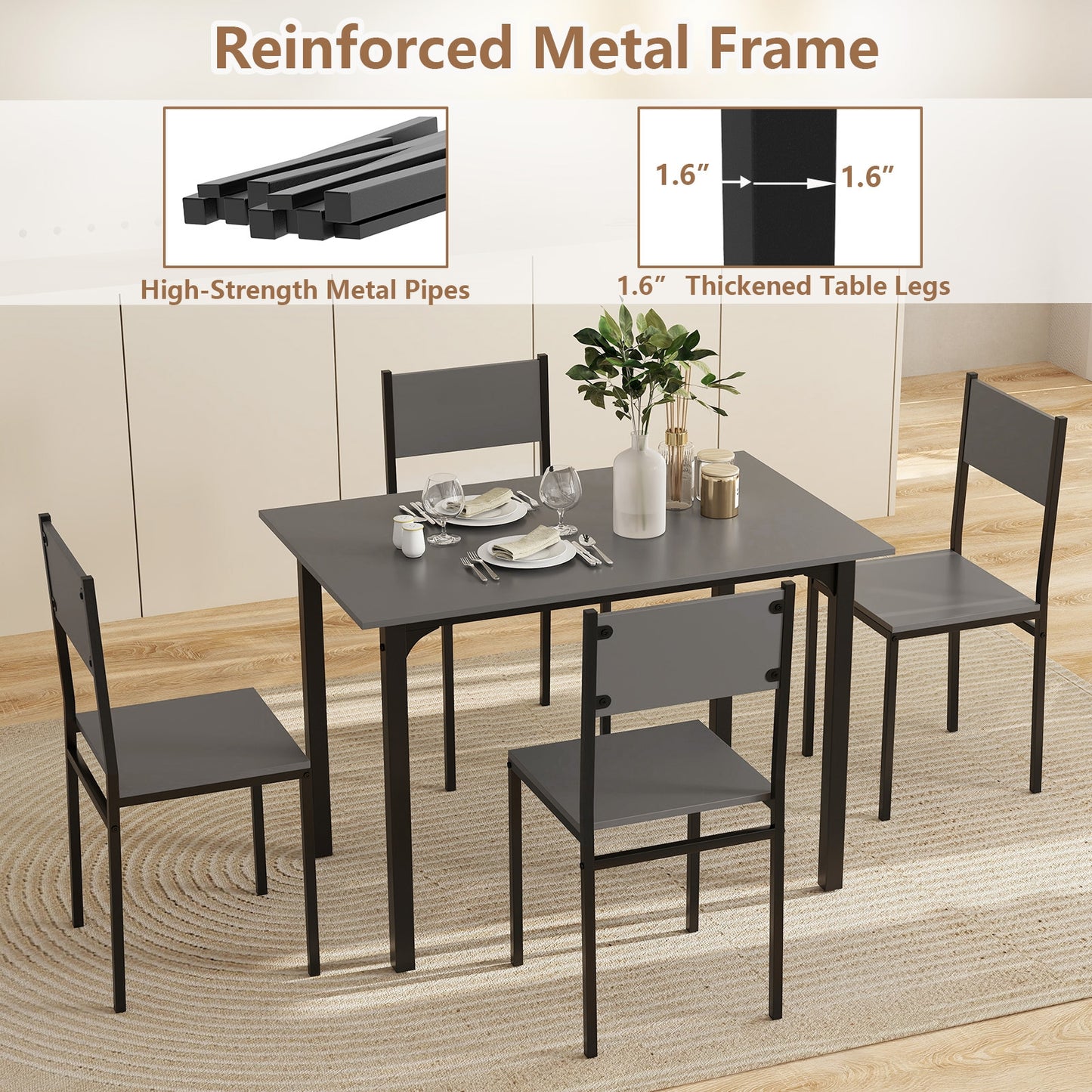 5 Piece Dining Table Set, Industrial Style, Kitchen Table And Chairs For 4, Gray Dining Room Sets at Gallery Canada