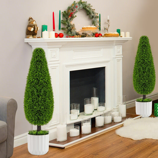 2 Pack 3 Feet Artificial Cedar Teardrop Bush, Plastic Nursery Pot, Green Faux Plants Green at Gallery Canada