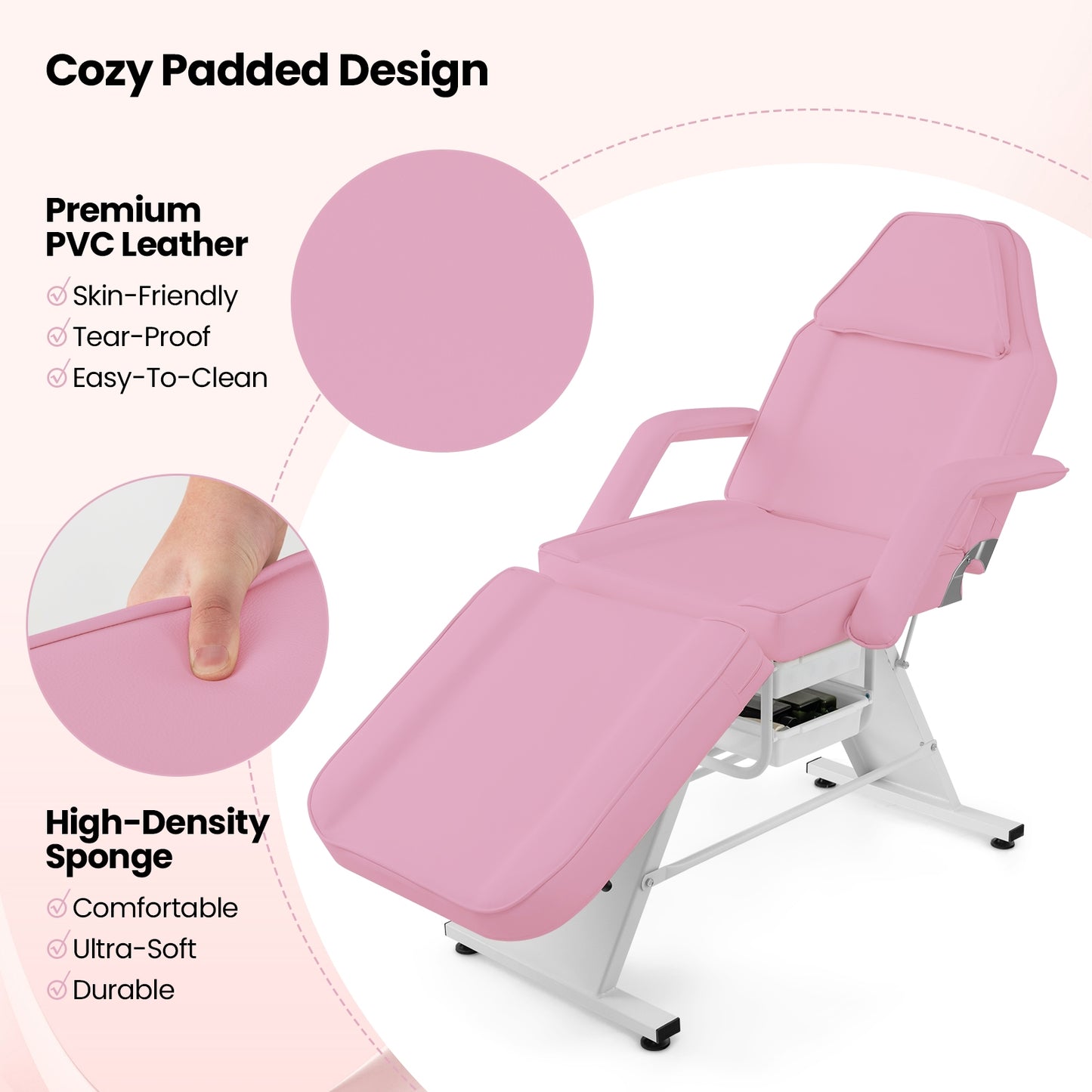 72 Inch Massage Bed with Hydraulic Stool Removable Headrest and Storage Boxes, Pink Spa & Salon at Gallery Canada