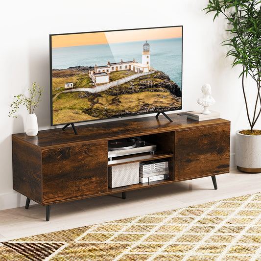 TV Stand with Power Outlets and Adjustable Shelf for 60 Inch TVs, Rustic Brown Entertainment Centers & TV Stands Rustic Brown at Gallery Canada