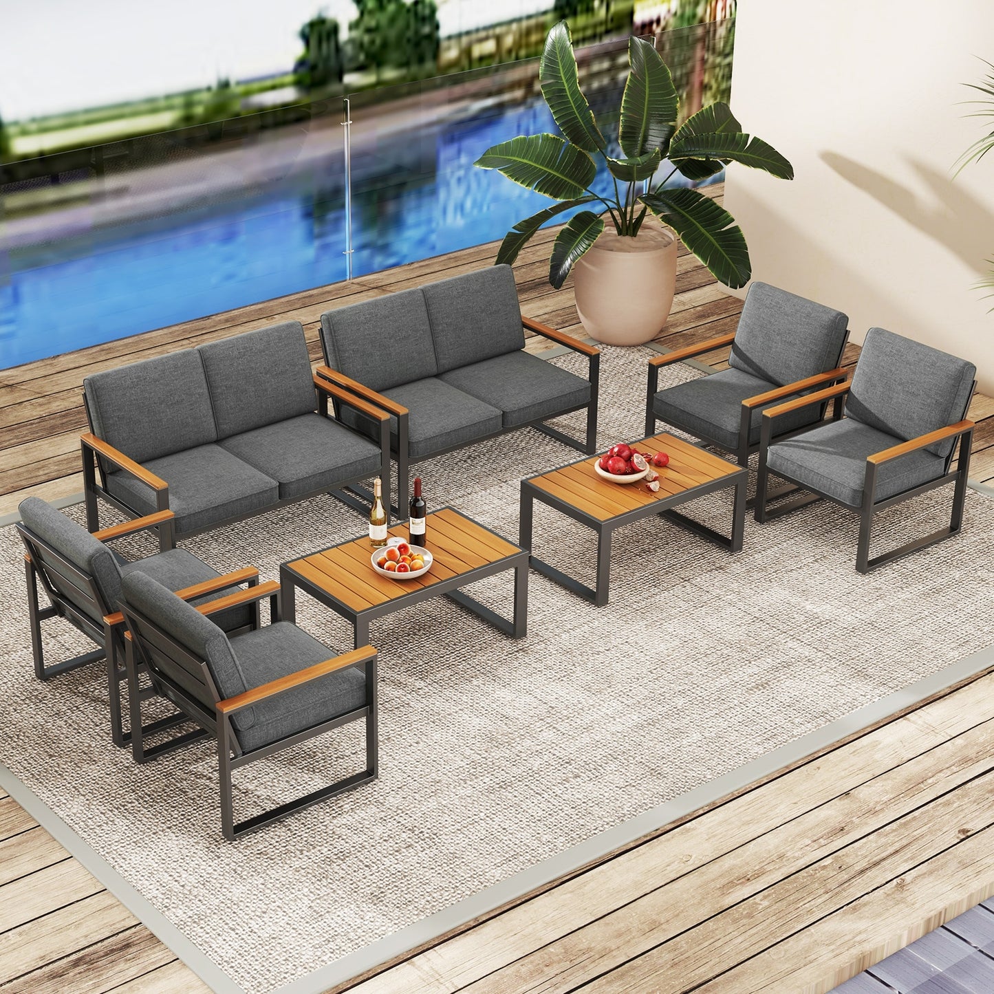 Patio Aluminum Sofa Modern Armchairs Set of 2 for Balcony-Grey, Gray Patio Dining Chairs at Gallery Canada