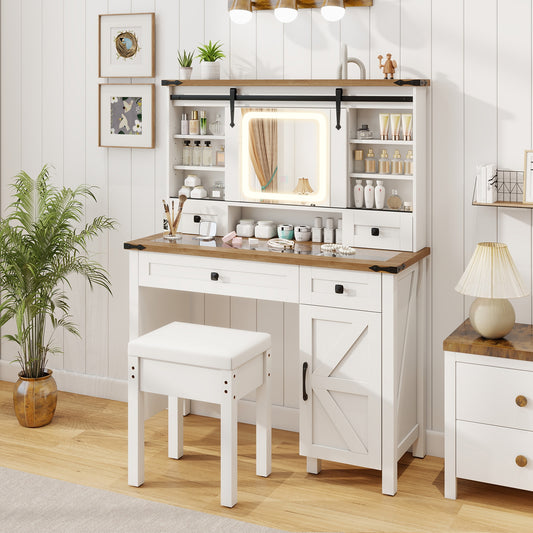 Makeup Vanity Desk With Mirror, 3-Color Dimmable LED Lights, White Makeup Vanities White at Gallery Canada