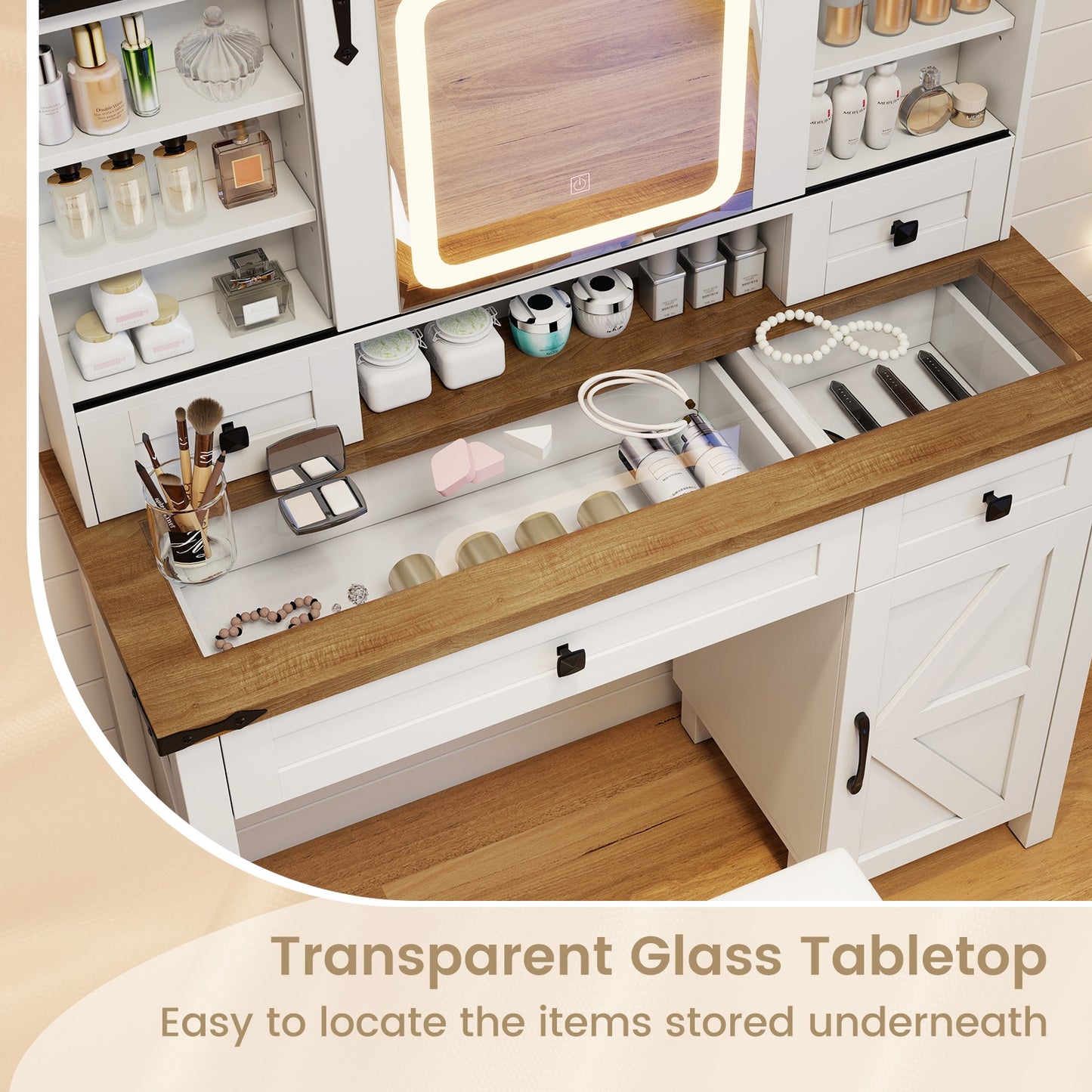 Makeup Vanity Desk with Mirror and 3-Color Dimmable LED Lights, White Makeup Vanities at Gallery Canada