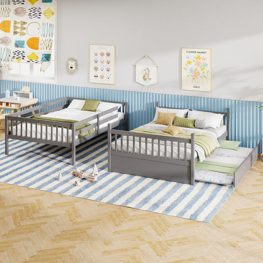 Full over Full Bunk Bed Platform Wood Bed with Ladder, Gray Bunk Bed Frame Gray at Gallery Canada