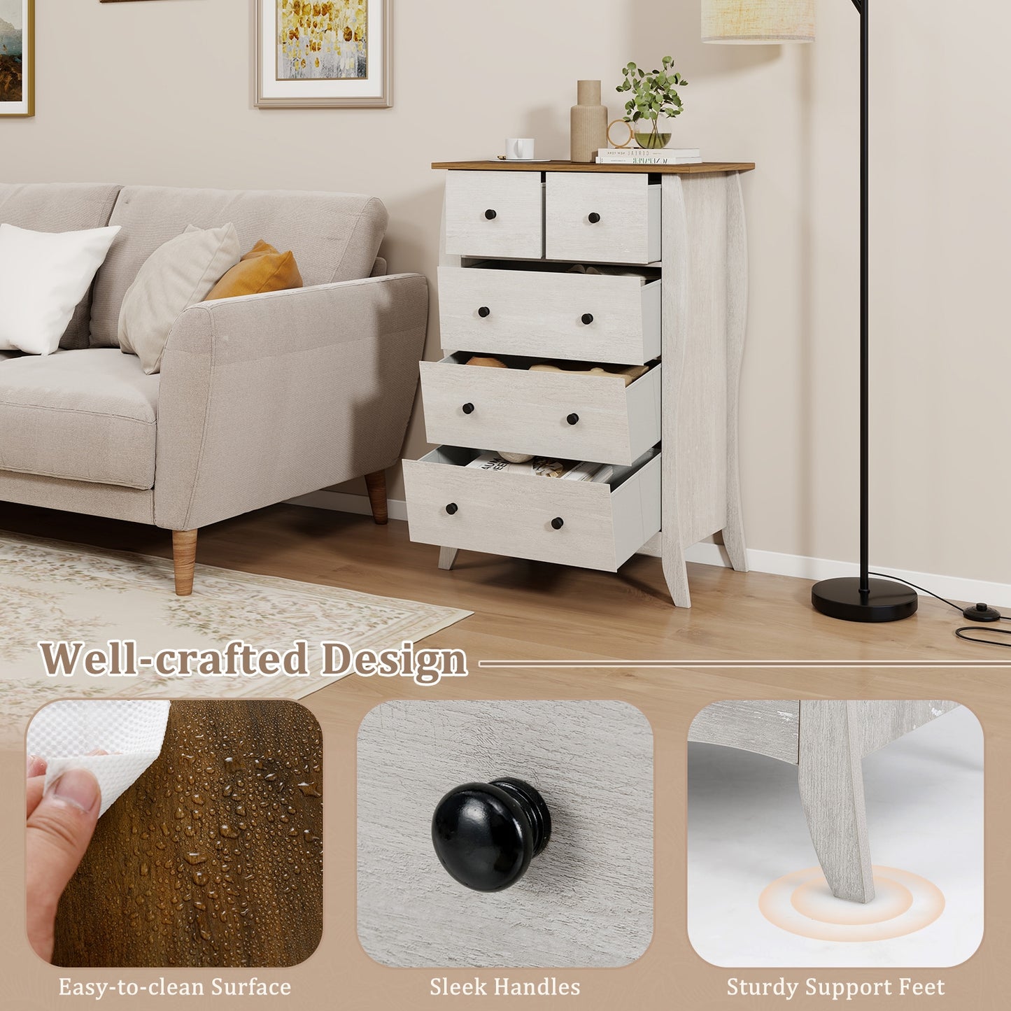 Closet Storage Organizer, 5 Fabric Drawers, Anti-Tipping Kit, Gray Nightstands at Gallery Canada