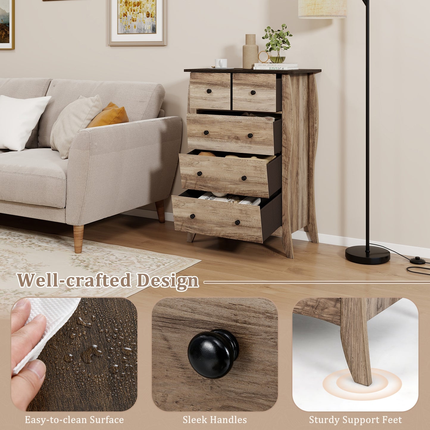 Closet Storage Organizer, 5 Fabric Drawers, Anti-Tipping Kit, Brown Nightstands at Gallery Canada