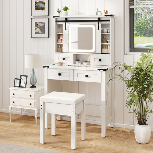 Makeup Vanity Desk With Mirror, Adjustable Storage Shelves, White