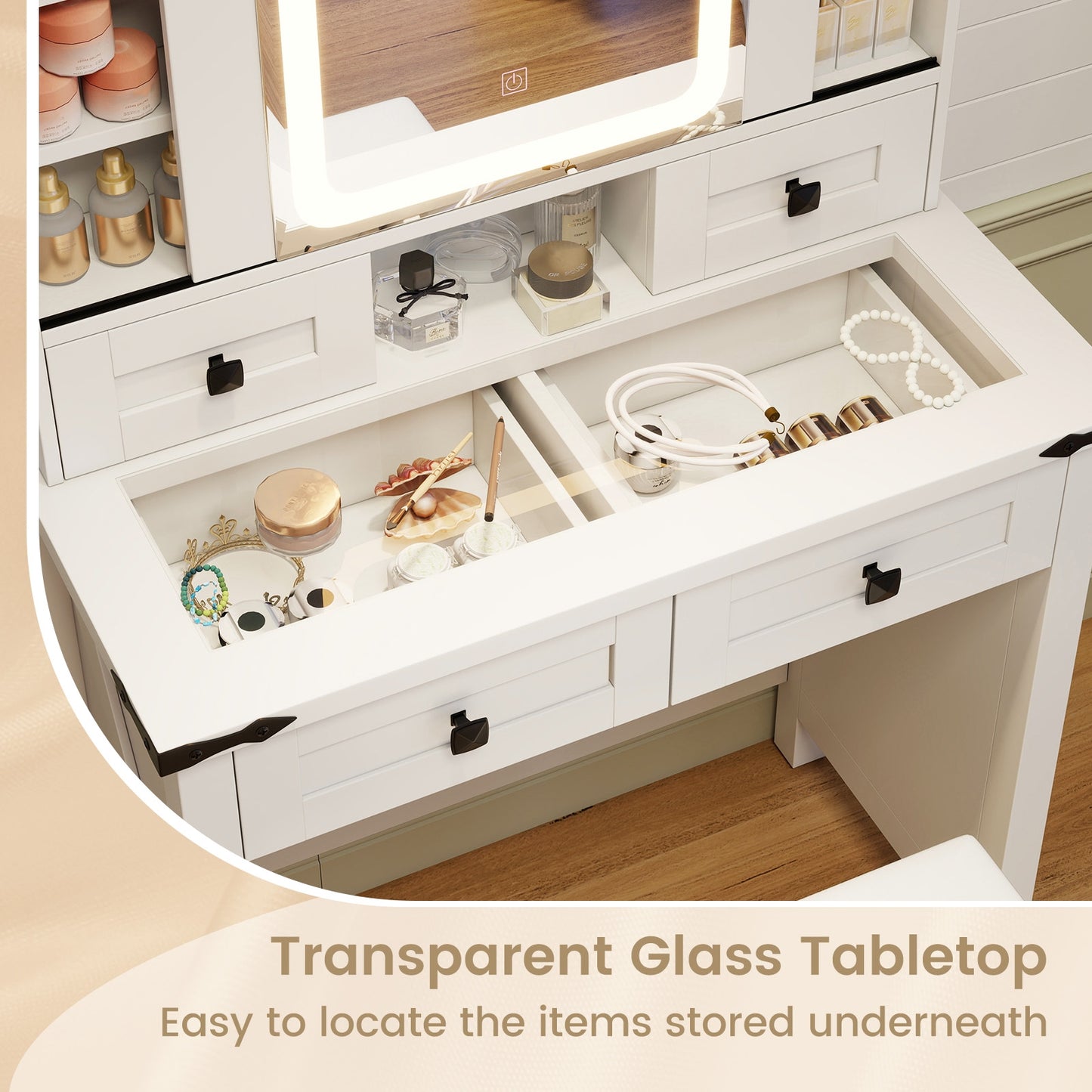 Makeup Vanity Desk With Mirror, Adjustable Storage Shelves, White Makeup Vanities at Gallery Canada