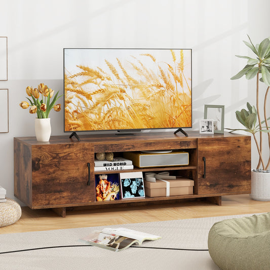 TV Stand With Power Outlet, 2 Cable Holes, 65 Inch, Rustic Brown Entertainment Centers & TV Stands Rustic Brown at Gallery Canada