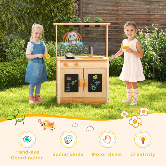 Kids Mud Kitchen Playset, Fir Wood, Planting Pots, Blackboards, Natural Play Kitchen Sets Natural at Gallery Canada