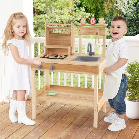 Wooden Barbecue Grill Playset, Play Food, Open Shelves, Natural Play Kitchen Sets Natural at Gallery Canada