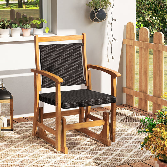 Patio Rattan Glider Chair, Acacia Wood Frame, Brown Patio Rocking Chairs & Gliders Brown at Gallery Canada