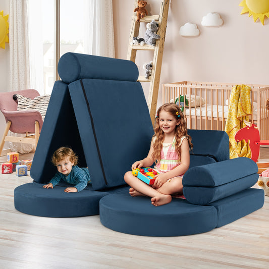 13 Pieces Convertible Modular Kids Play Couch for Nursery Playroom Bedroom, Blue Kids Chairs & Seating Blue at Gallery Canada