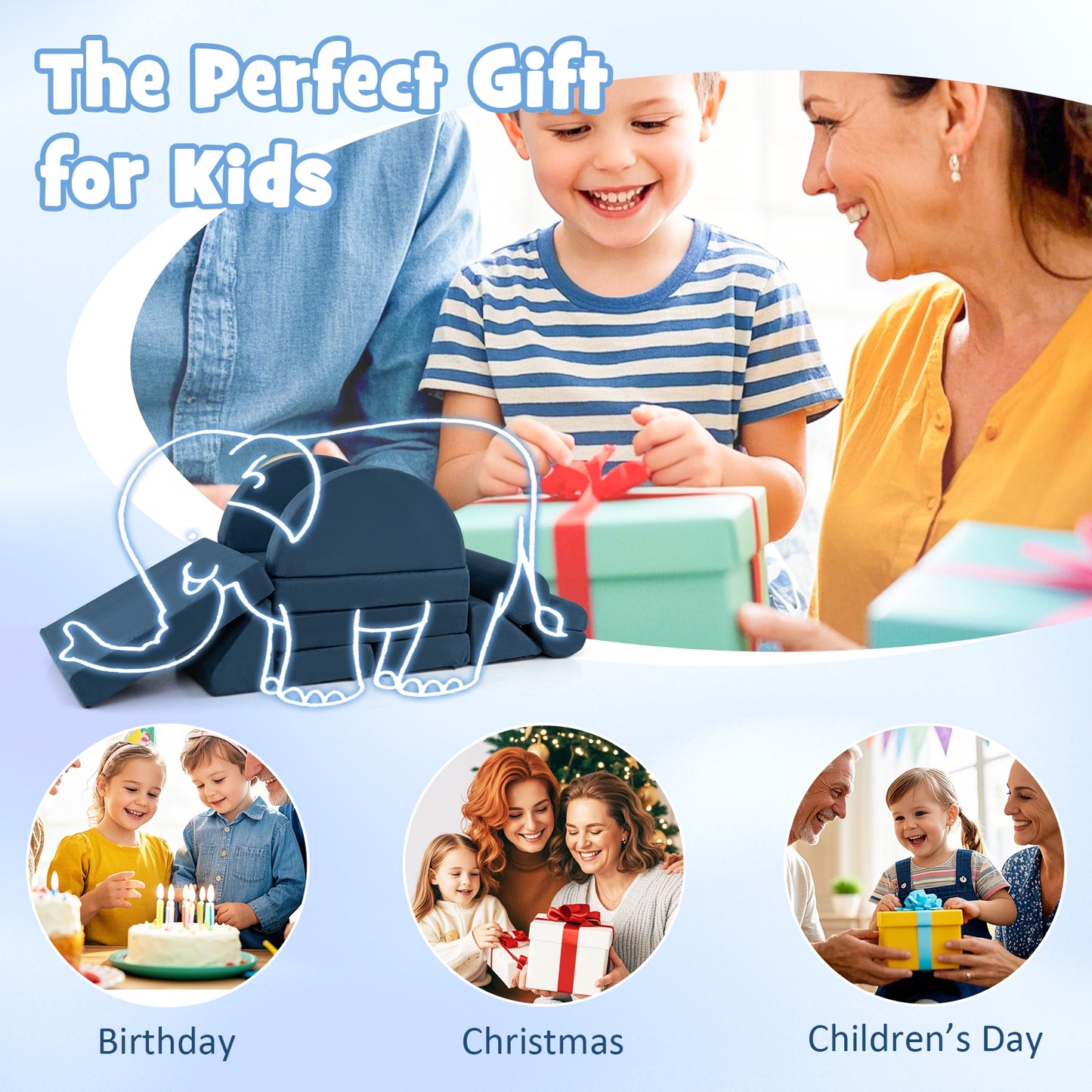 Canapé de jeu modulable pour enfants, 13 pièces, Bleu