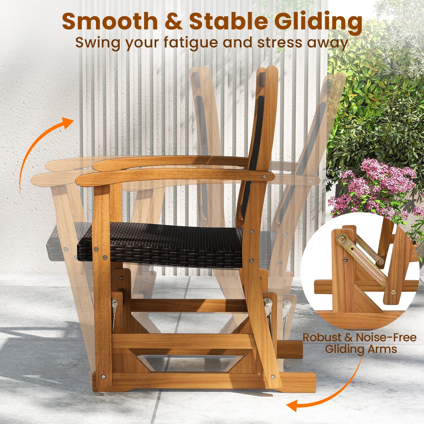 Patio Rattan Glider Chair, Acacia Wood Frame, Brown Patio Rocking Chairs & Gliders at Gallery Canada