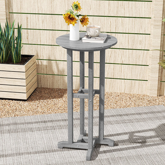 21.5 Inch Round Bar Table, HDPE Slatted Tabletop, Gray Patio Bar Furniture Gray at Gallery Canada