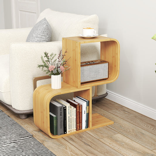 2-Tier S-Shaped Bamboo Bookcase, 2 Open Cubes, Natural Bookcases Natural at Gallery Canada