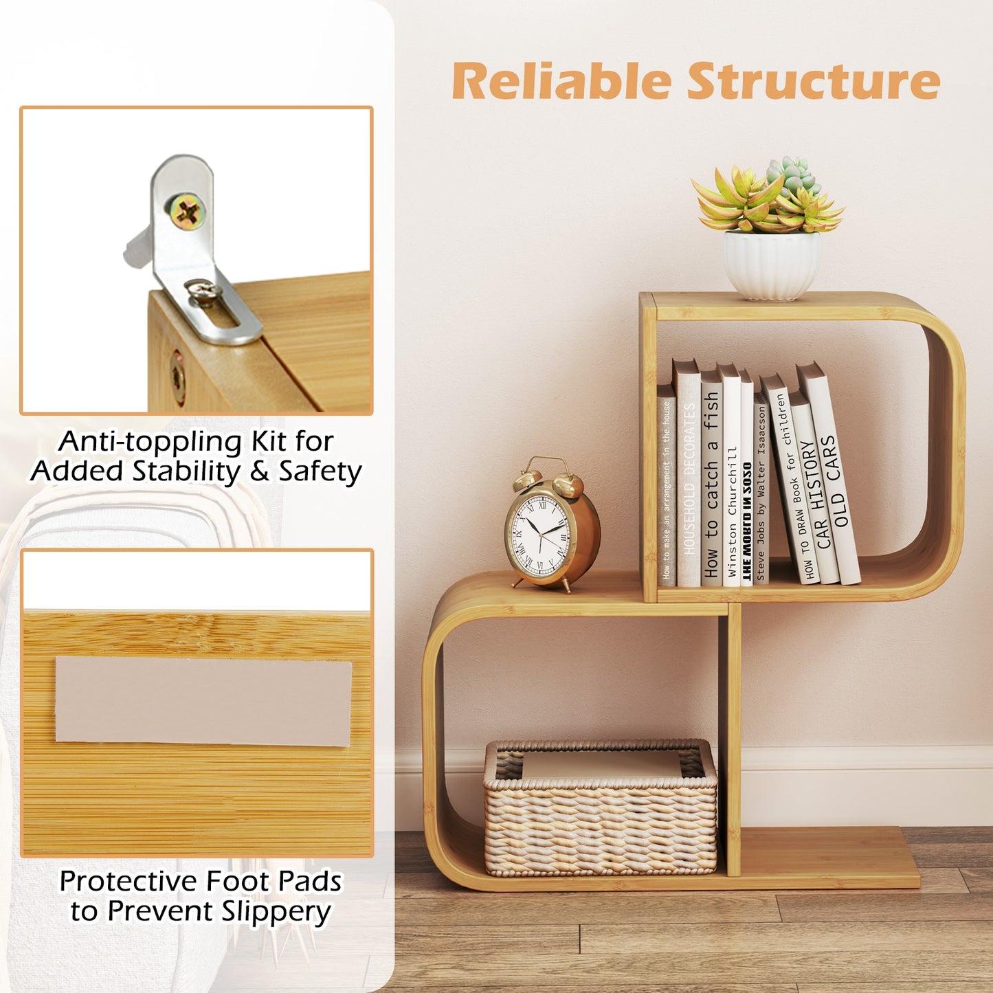 2-Tier S-Shaped Bamboo Bookcase, 2 Open Cubes, Natural Bookcases at Gallery Canada