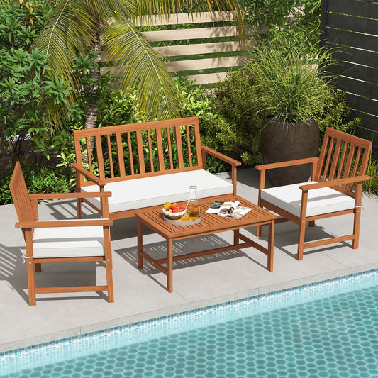 4 Piece Acacia Wood Furniture Set, White Patio Conversation Sets White at Gallery Canada