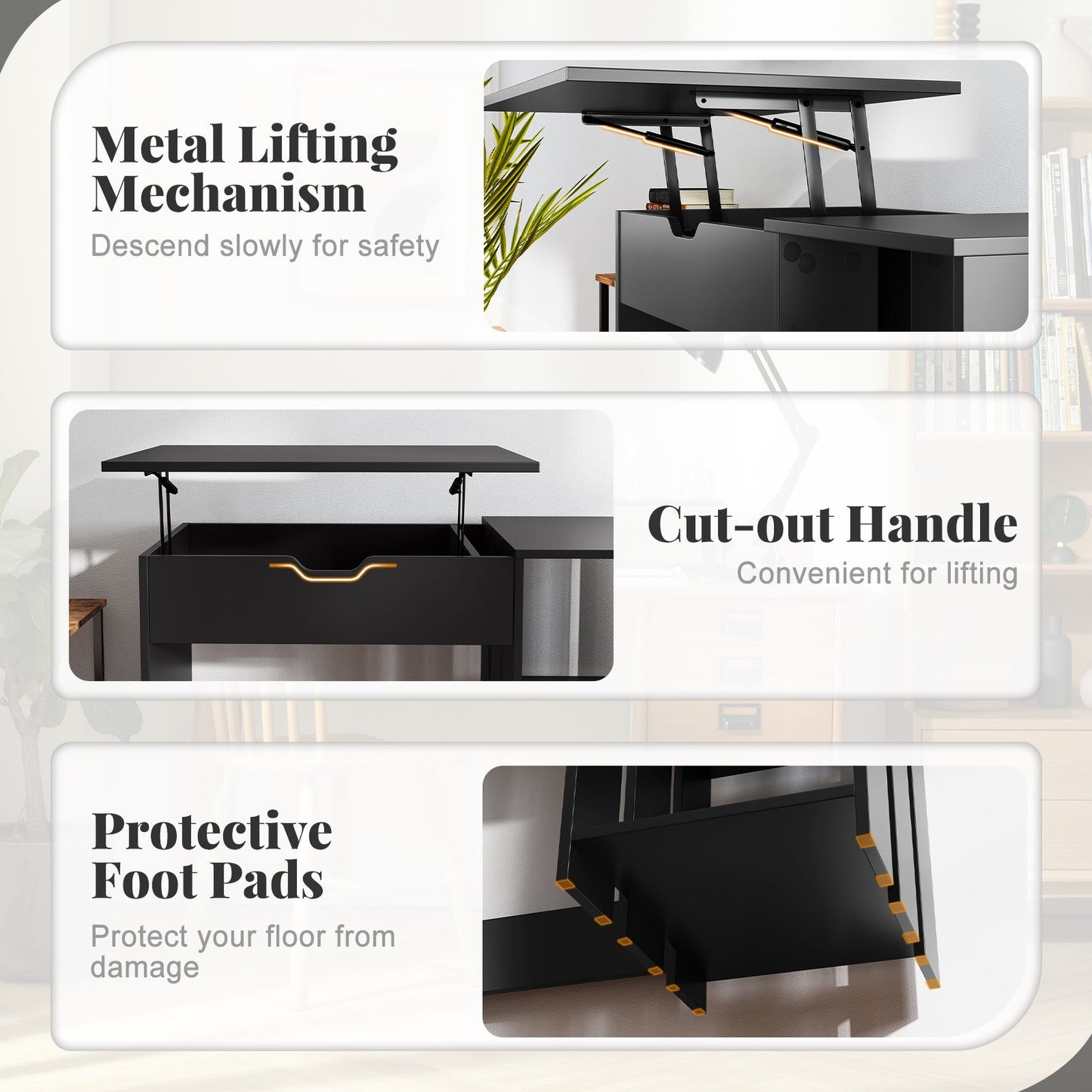 Bureau d'ordinateur avec compartiment caché, Noir