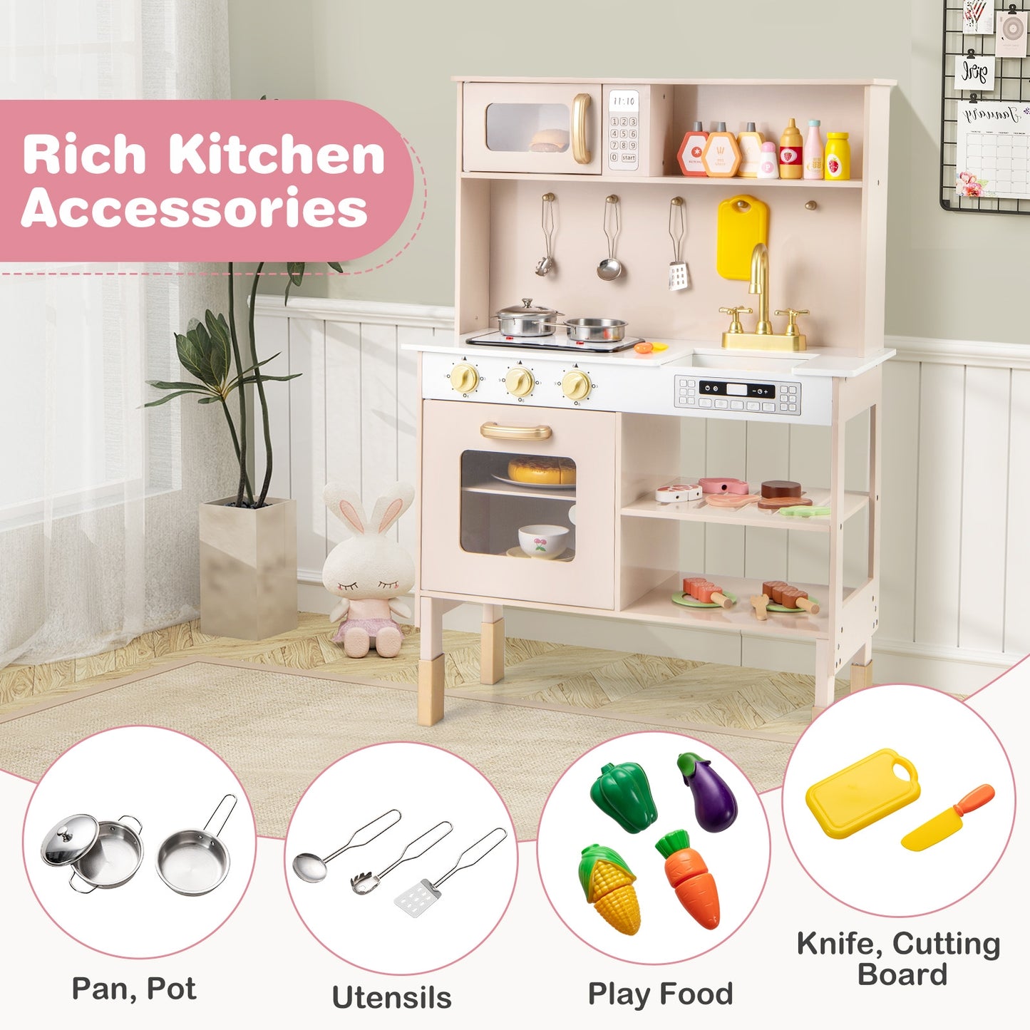 Adjustable Play Kitchen With Microwave, Lights, Sounds, Pink Play Kitchen Sets at Gallery Canada