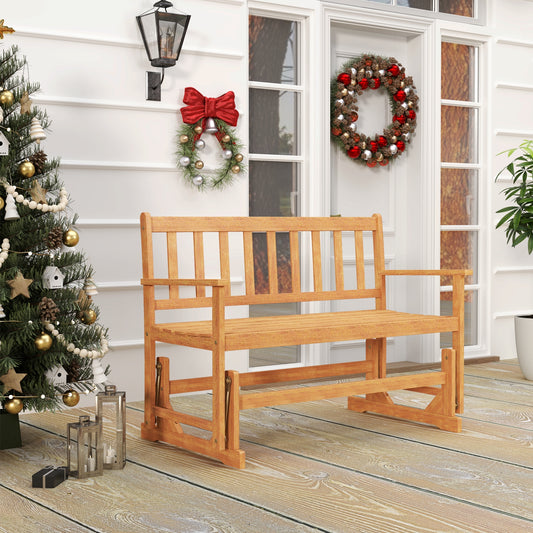 2-Person Acacia Wood Glider Bench Patio Swing, Natural Outdoor Benches Natural at Gallery Canada